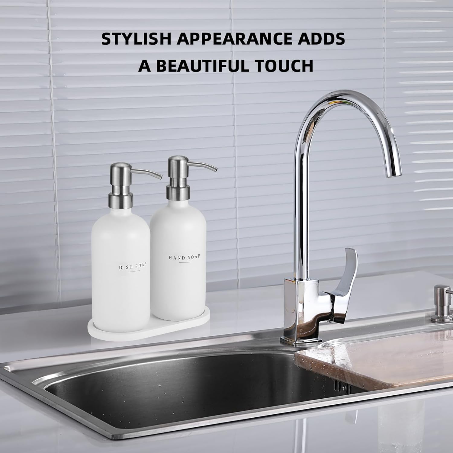 Glass Soap Dispenser Set for Kitchen and Bathroom 16 oz with 304 Rust Proof Pump and Tray - Image 2