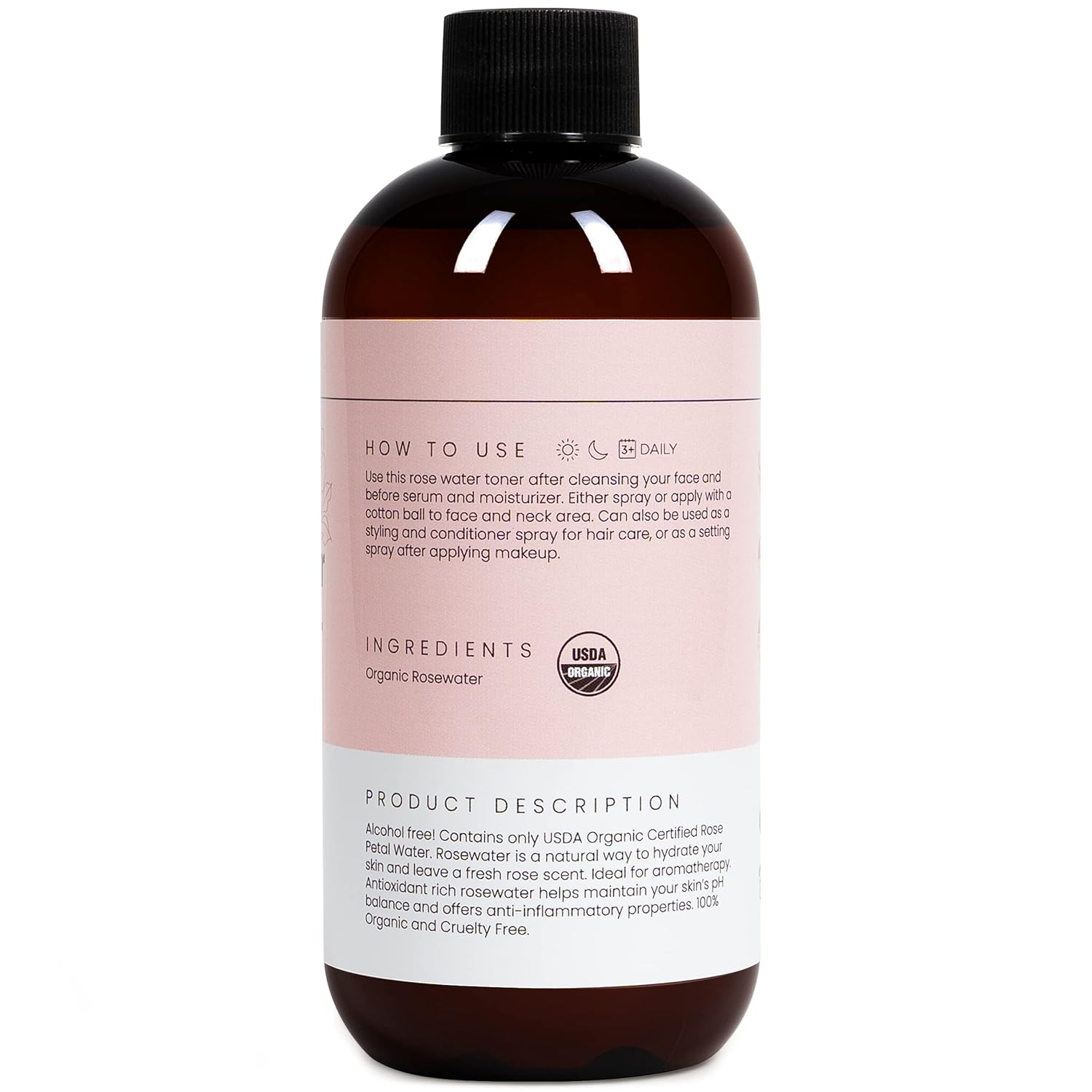 USDA Organic Rose Water Spray 8oz Refill, Alcohol-Free Hydrating Toner for Face and Hair - Image 2