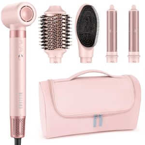 5 in 1 High-Speed Hot Air Styler - Professional Frizz-Free Hair Dryer Brush, Fast Drying Hair Dryer, No Heat Damage Air Styler Wrap - Curl, Volumize, Straighten with Travel Bag