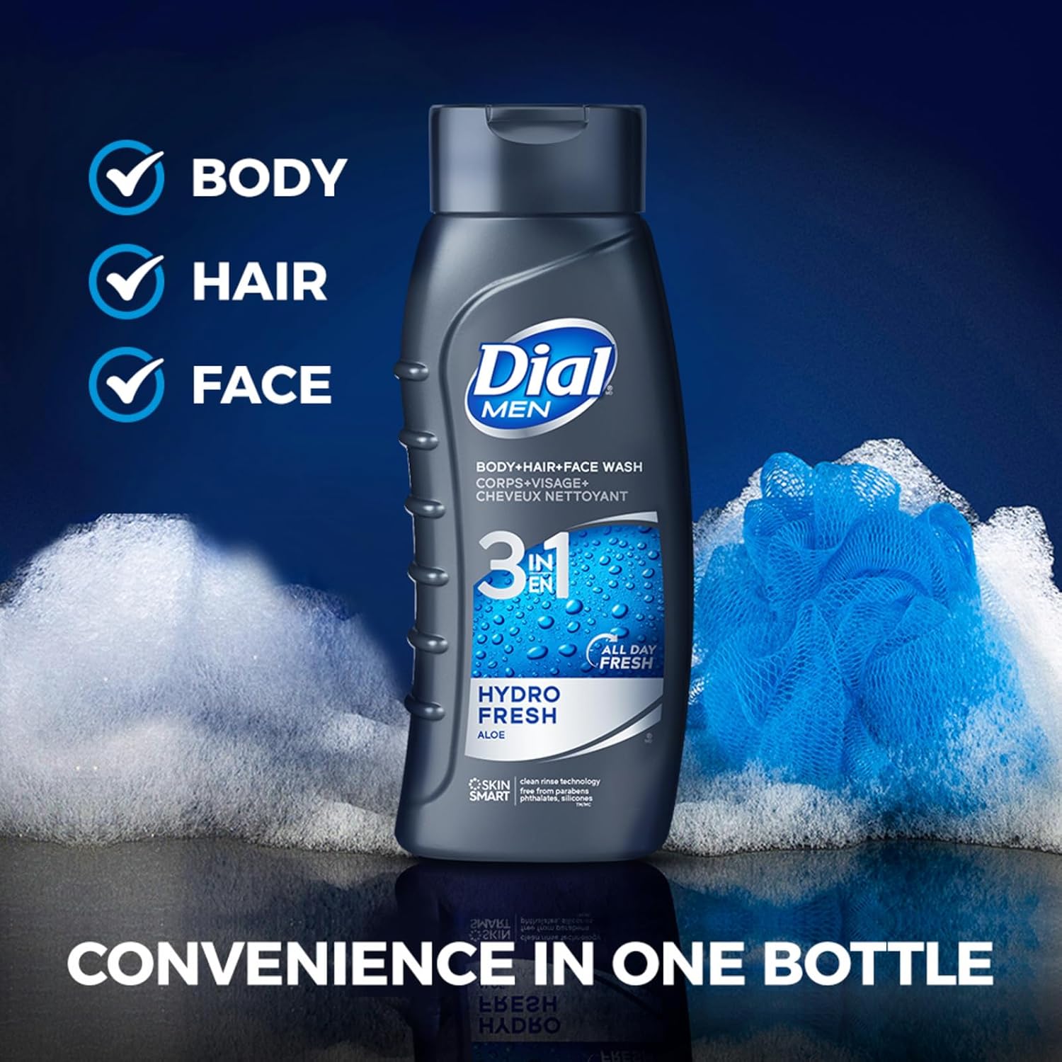 Dial Men 3in1 Body, Hair and Face Wash, Hydro Fresh, 16 fl oz, Pack of 6 - Image 4