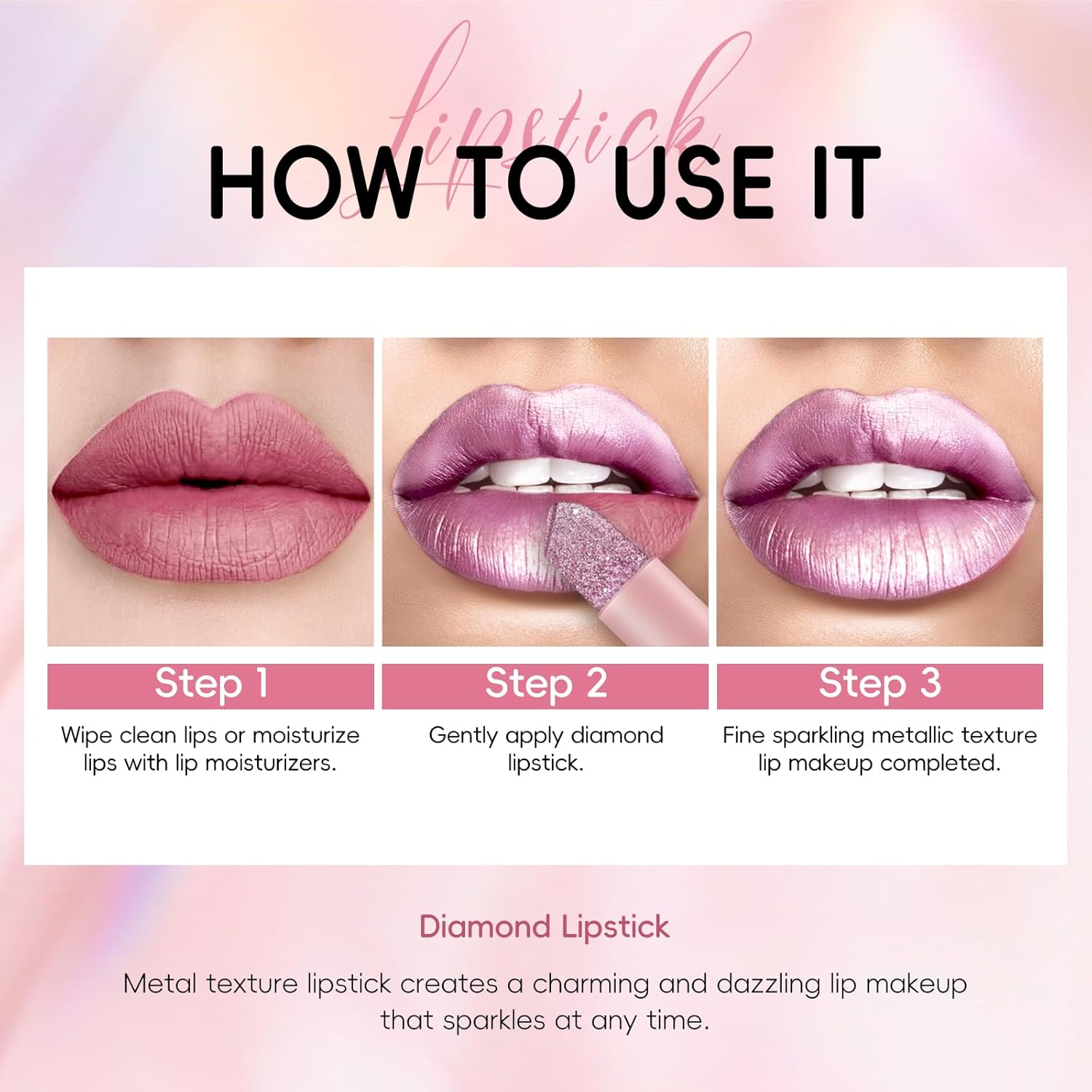 Metallic Pink Frost Glitter Lipstick for Women, Long Lasting High Shine Diamond Creamy Nude Light Pink Lipstick Transfer Proof,Shimmer High Impact Full Coverage Non Stick Cup Lip Makeup#1 - Image 5