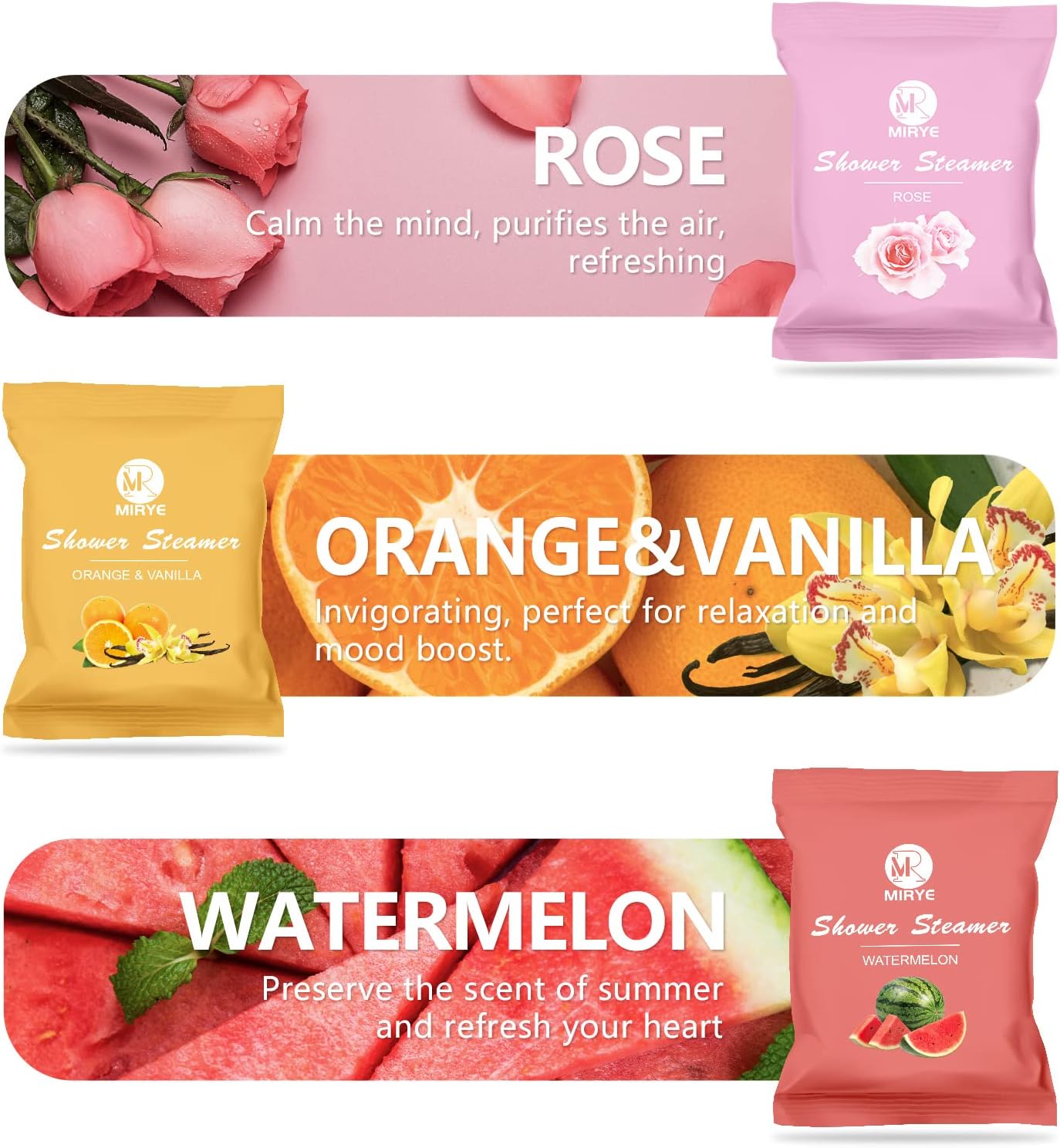 Shower Steamers Aromatherapy for Women and Men, 24-Pack Organic Shower Bombs with Essential Oil, Rose, Watermelon, Tea Tree, Orange, Sea Salt, Lavender Stress Relief Birthday Gifts for Her - Image 2
