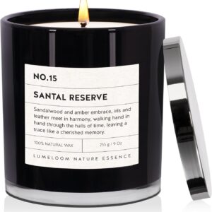 Santal Reserve Luxury Scented Candles, 9oz Soy Wax Candles for Home Scented, Sandalwood, Amber, Iris & Leather Scent, Long Burning Time, Gifts for Fathers Day, Women, Men, Sister, Teacher