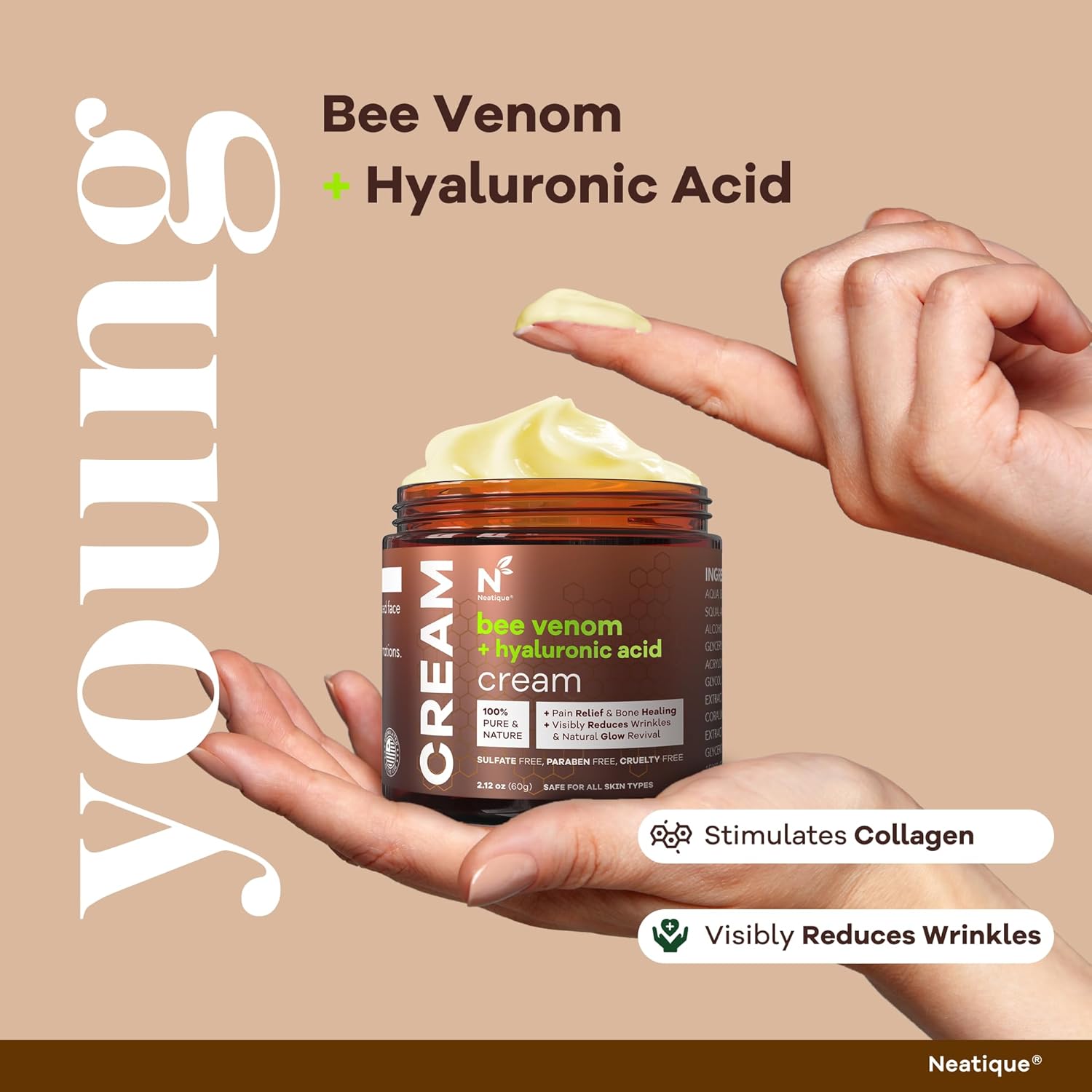 Bee Venom Hyaluronic Acid Anti-Aging Face Cream 2.12 Oz for All Skin Types - Image 2