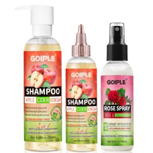 Rose Spray for Hair Loc Rose Water Hair Scalp Moisturizer- 2 in 1 Deep Clean & Conditioner Apple Cider Vinegar Shampoo, Briad Shampoo For Dreadlocks, Locs, Twist, Foam Sulfate Free for Curly Hair 3PCS