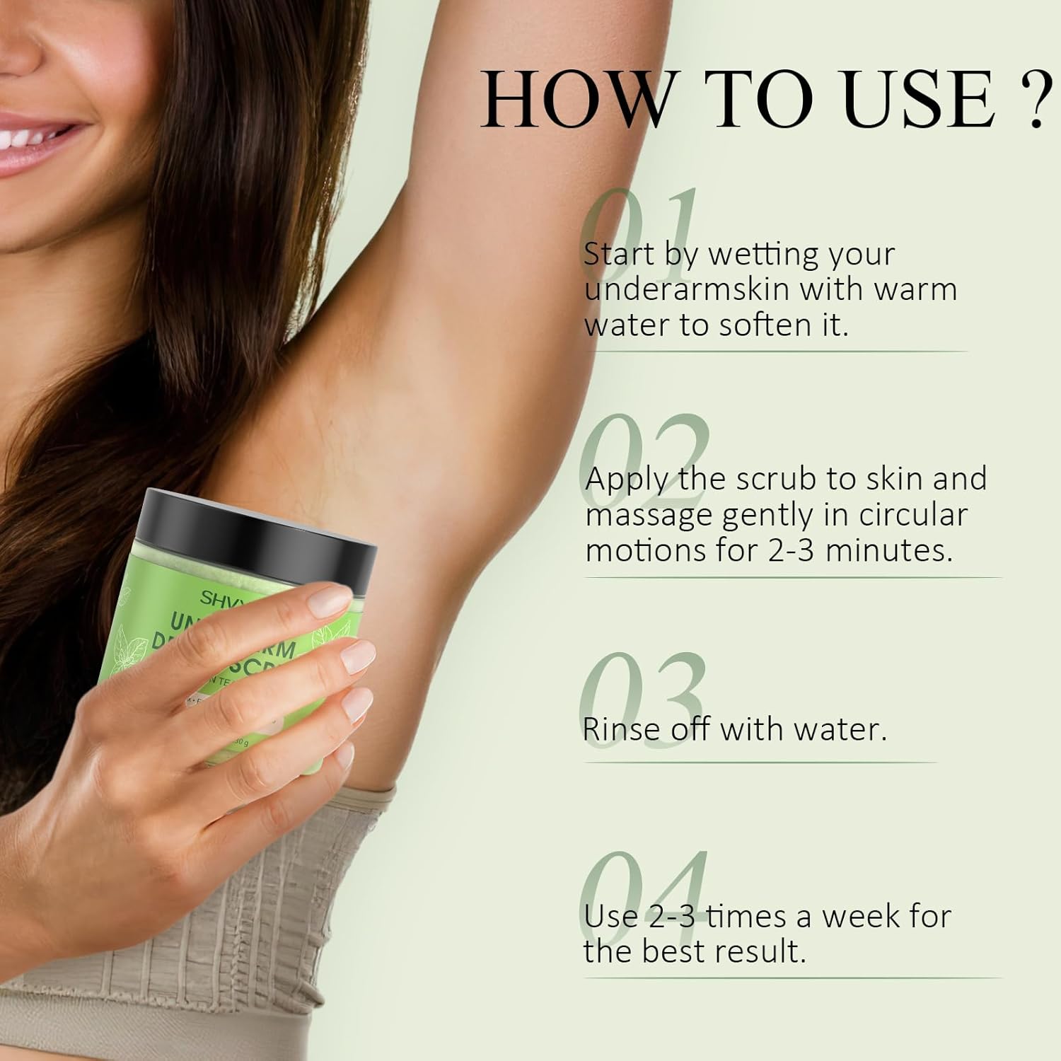Underarm Detox Scrub, Armpit Detox Green Tea, Mint and Tea Tree Body Deodorant, Natural Dark Armpit Remover for Odors Eliminating and Exfoliating, also for Whole Body & Sensitive Skin, Unisex 8.11 Oz - Image 7