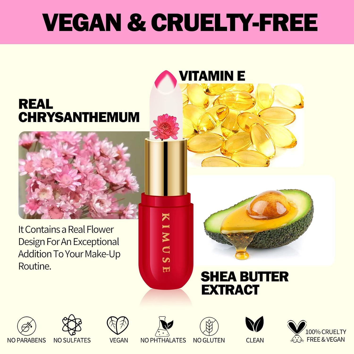 KIMUSE pH Color Changing Flower Lip Balm Long-Lasting Hydrate Plump Formula - Image 5