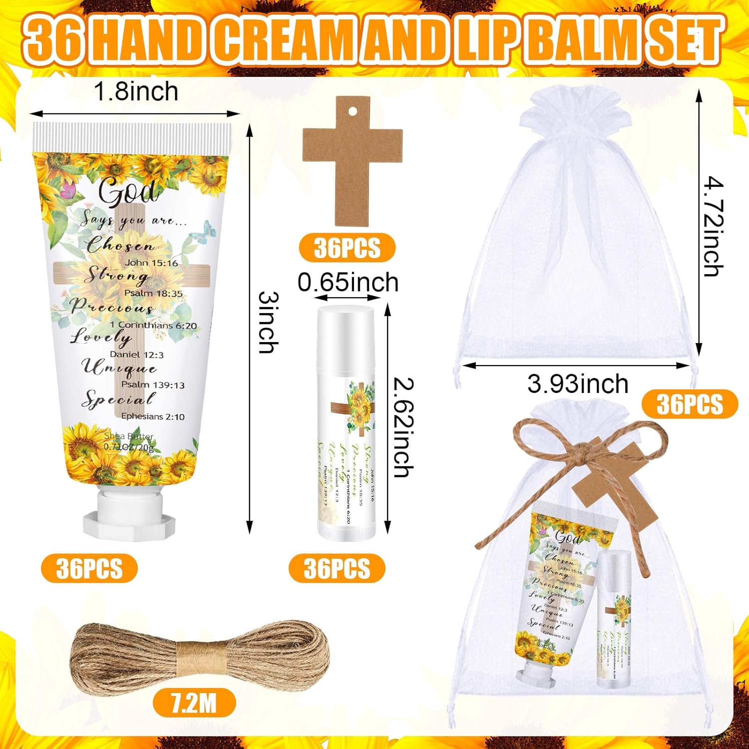 144 Piece Christian Lip Balm and Hand Cream Set, 36 Bible Lip Balms, Sunflower Cream - Image 2