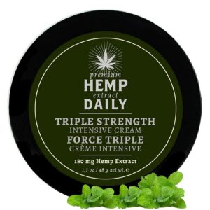 Premium Hemp Extract Daily Triple Strength Intensive Cream - Topical Rub with Essential Oils and Moisturizer - Vegan, Organic Ingredients - Classic Mint, 1.70 oz - Single