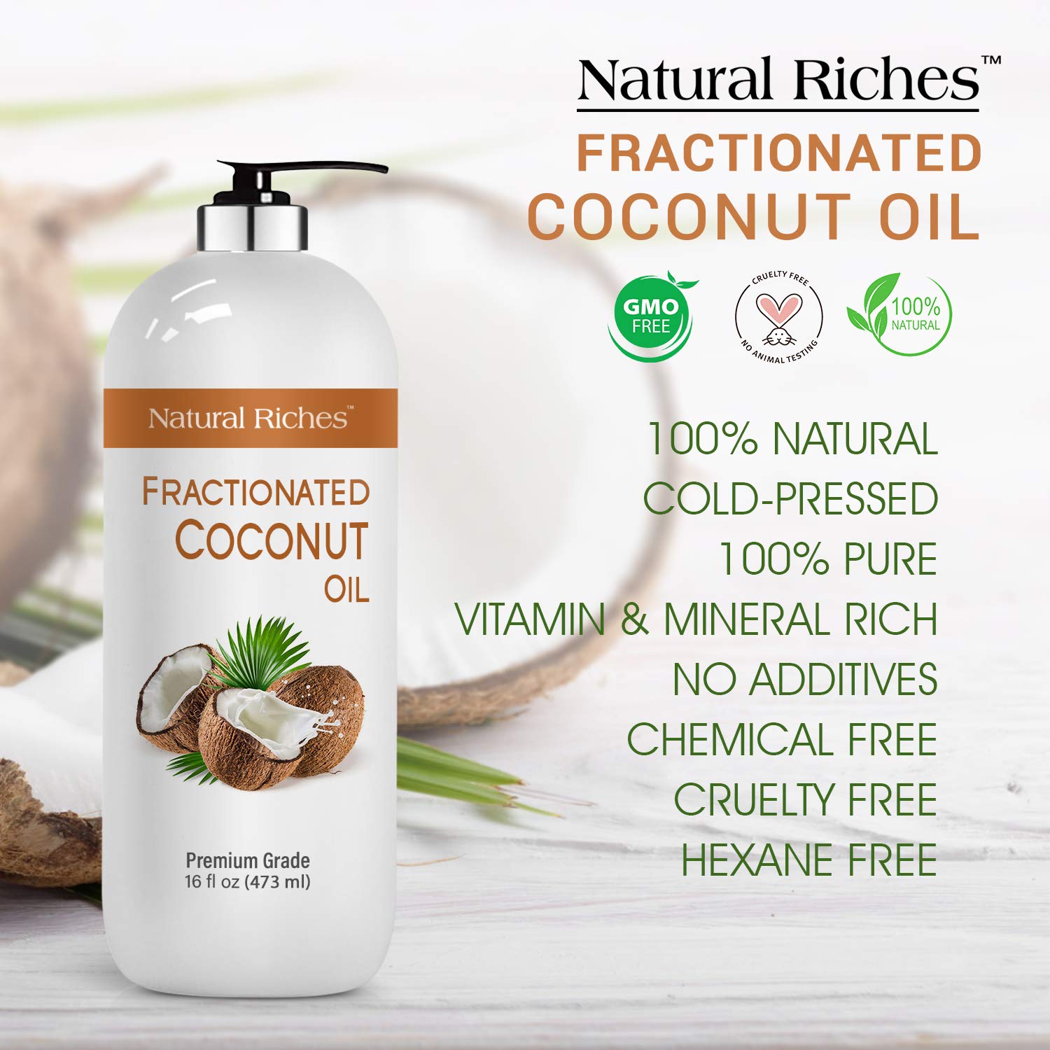 Natural Riches Fractionated Coconut Oil for moisturizing skin. Skin Softener and conditioner Lube Light Nourishing Oil Healthy Skin lip gloss & Hair care - 16 fl oz. - Image 9