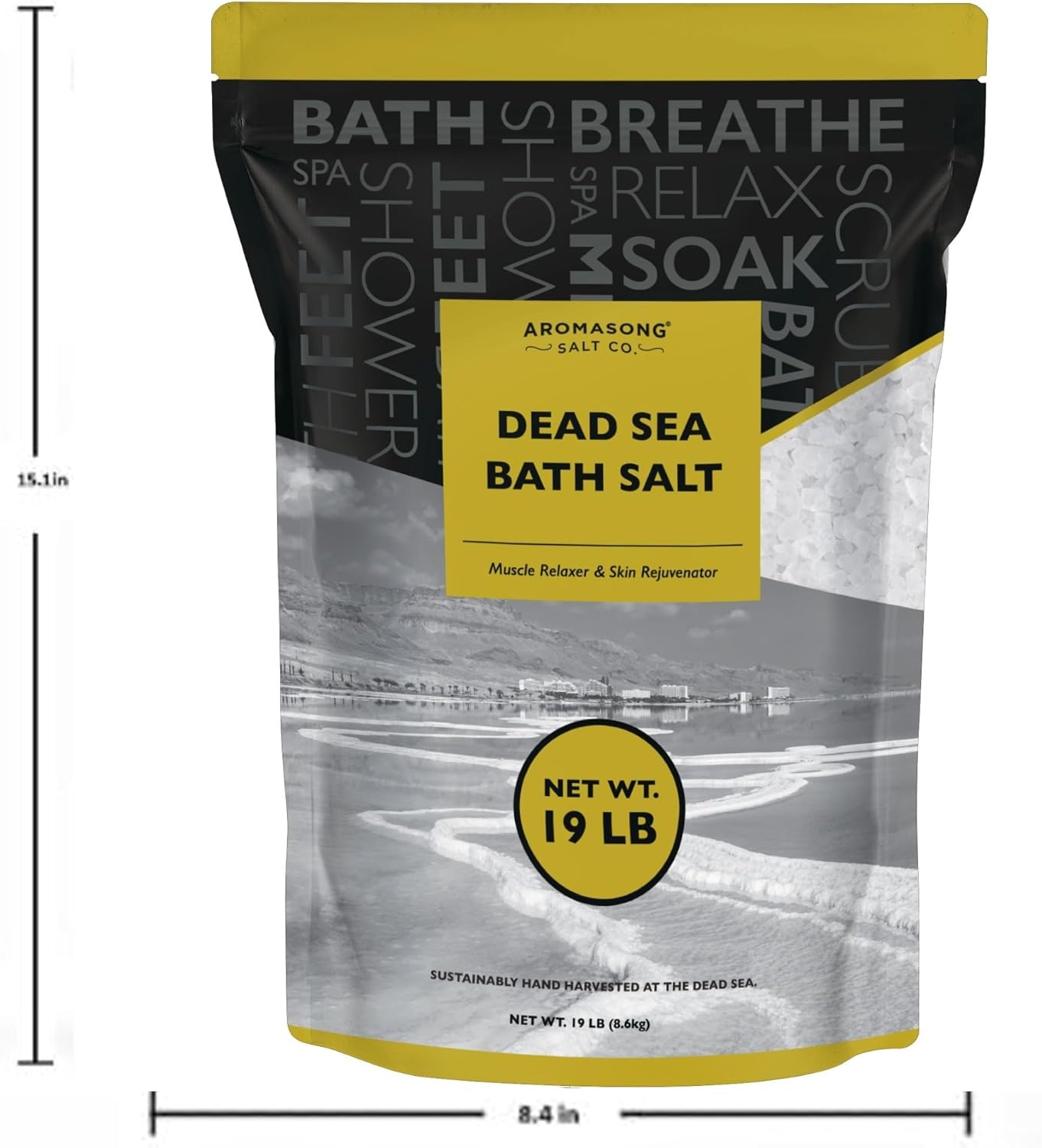 Aromasong Dead Sea Salt - Spa Bath Salt - 19 Lbs Fine Grain Bulk - 100% Pure - Better Absorbing Than Epsom Salt - Soak for Women & Men for Skin Issues and to Relax Tired Muscles - Resealable Pack. - Image 7