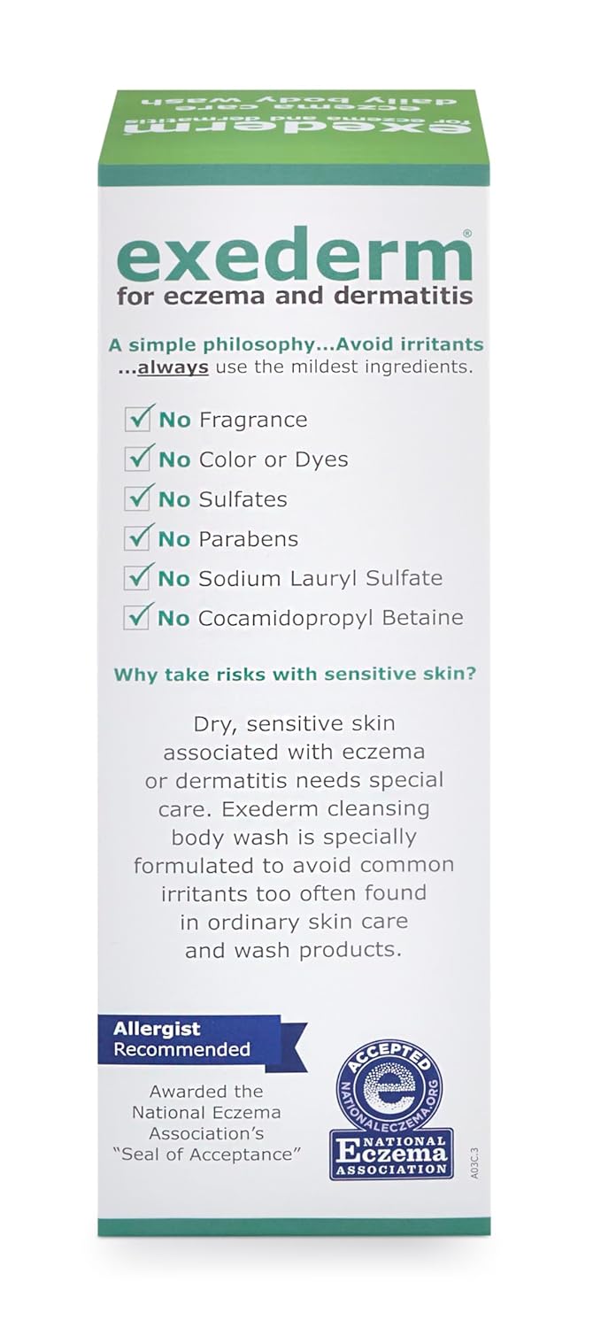 Exederm Body Wash for Eczema & Dermatitis, 8 Fl Oz, Ultra Sensitive Non-Irritating Bodywash, Gentle, Moisturizing Anti-Itch Cleanser for Red, Itchy, Dry Skin, Hypoallergenic, Sulfate & Paraben Free - Image 2