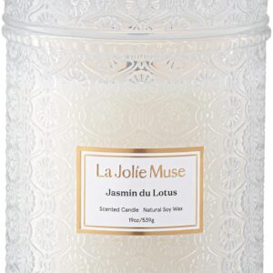 LA JOLIE MUSE Jasmin Candle, 19 oz Wood Wicked Scented Candle Gifts for Women&Men, Large Jar Candles for Home, 90 Hours Long Burning, Jasmin du Lotus