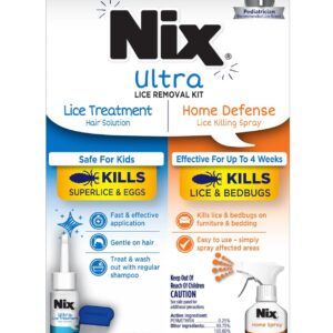 Nix Lice Removal Kit - Lice Treatment Hair Solution and Comb, Home Defense Bedbug and Lice Killing Spray (Pack of 2) (Packaging May Vary)