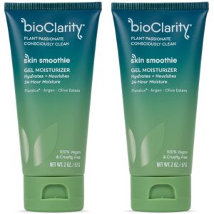 BioClarity Skin Smoothie Gel Moisturizer, 24-Hour Hydration for Normal & Oily Skin, Vegan Formula with Olive, Argan, Ceramide, 2 Fl Oz, Pack of 2