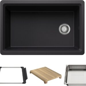 BLANCO 443303 Inteos SILGRANIT 30" Single Bowl Reversible Undermount Workstation Kitchen Sink - Coal Black