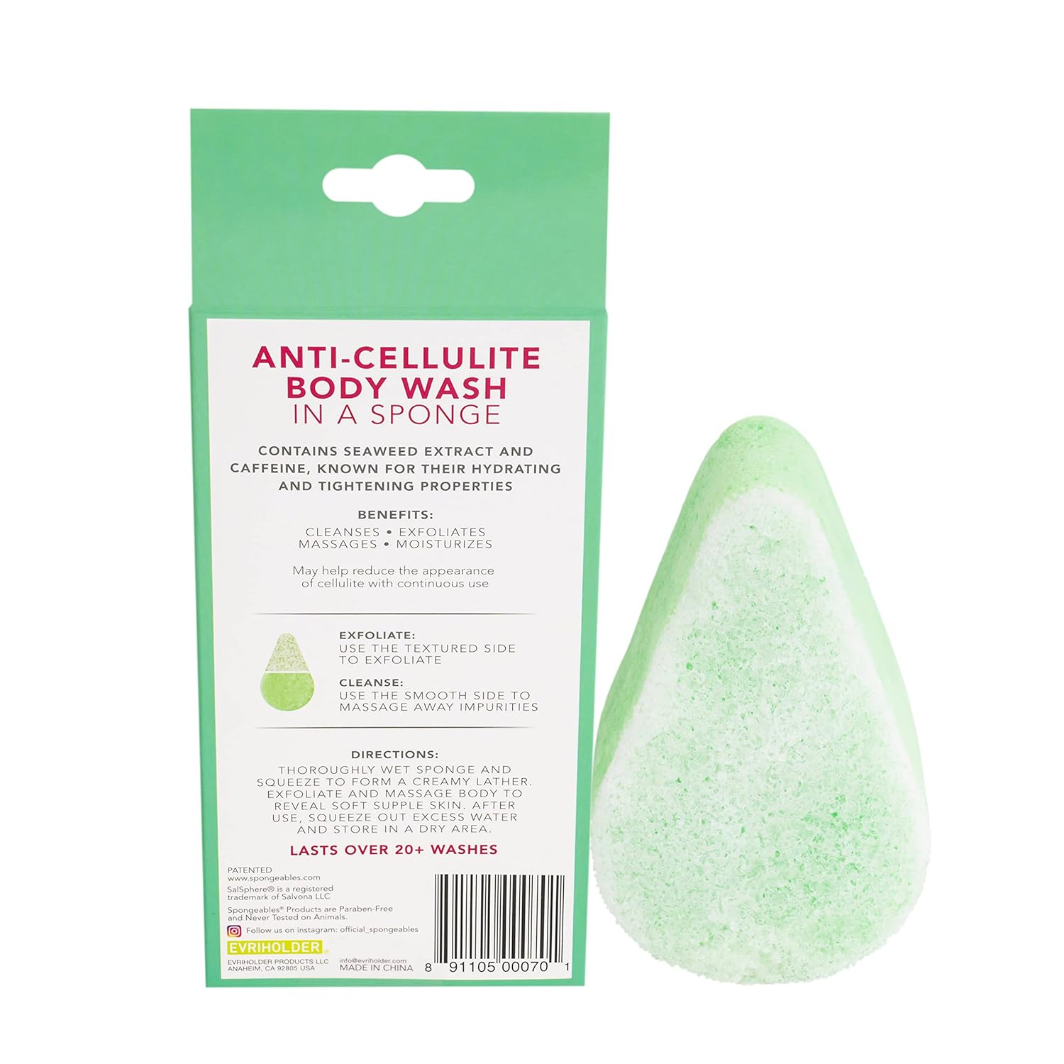 Spongeables Anti Cellulite Body Wash in a 20+ Wash Sponge, Fresh Aloe, 1 Count - Image 2