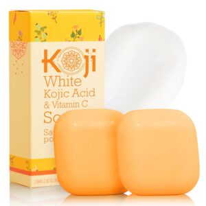 Koji White Kojic Acid & Vitamin C Brightening Soap, Hydrating Face & Body For Radiant Glow Skin, Nourishing, Moisturizing, Even Tone Cleansing Bar, Vegan, Paraben-Free, 2.82 oz (2 Bars)