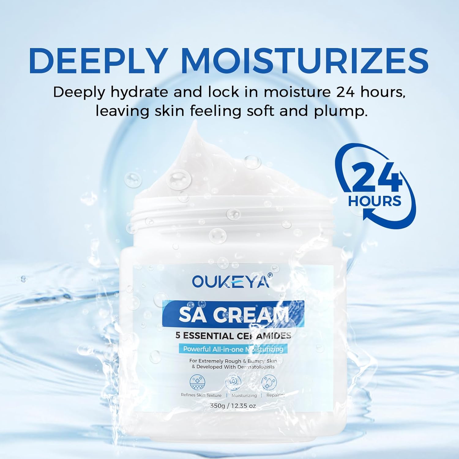 OUKEYA SA Cream for Rough & Bumpy Extremely Dry Skin with 5 Kinds of Ceramides & Salicylic Acid,Exfoliating Moisturizing Body Lotion with Long-Lasting Moisture,Dermatologist Recommended,12.35 Ounce - Image 2