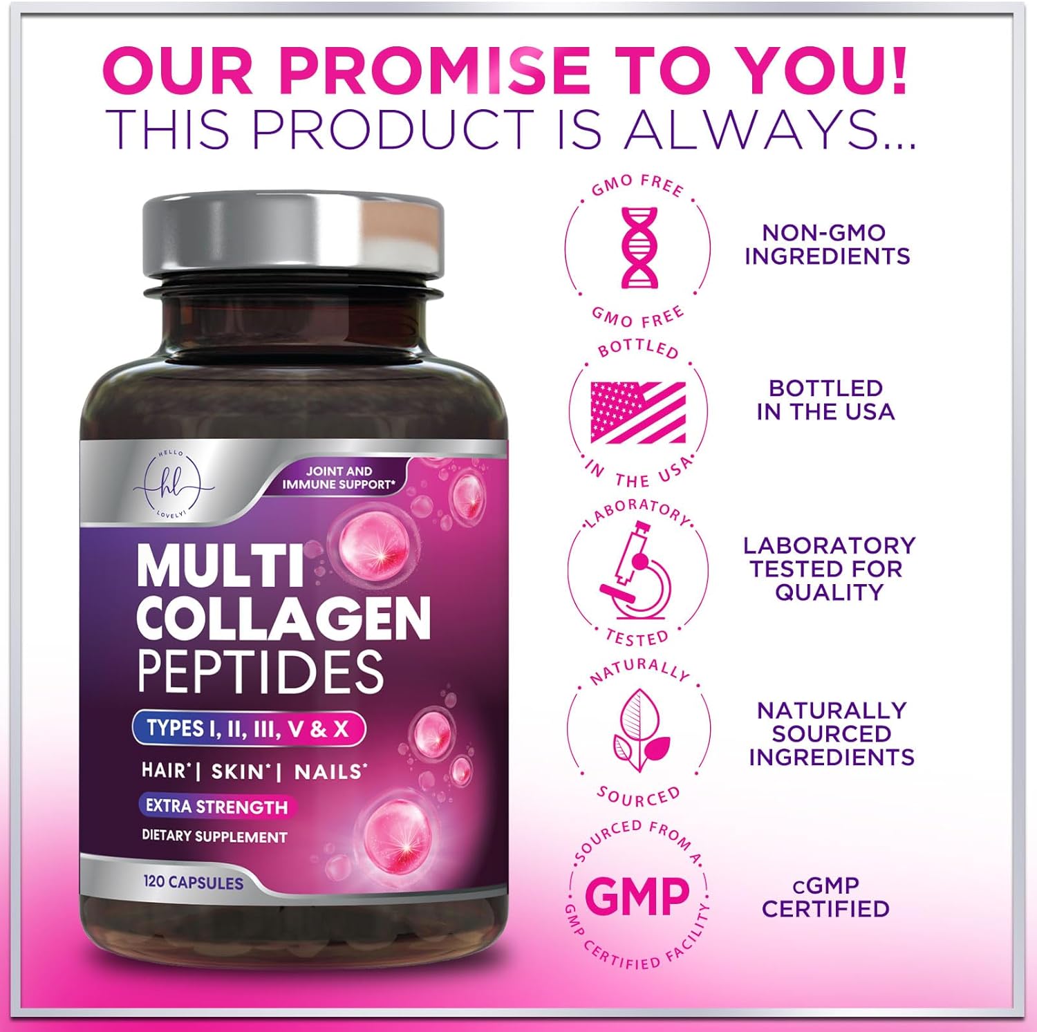 5 Types Hydrolyzed Collagen Complex for Hair Skin Nails Joints - 120 Capsules - Image 4