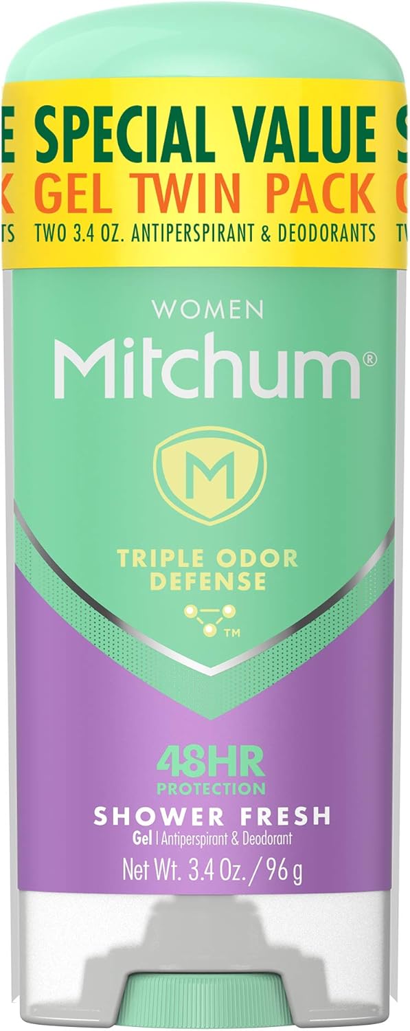 Mitchum Women’s Antiperspirant Deodorant Gel Stick, Shower Fresh Scent, 48HR Sweat & Odor Protection, Triple Odor Defense, Alcohol-Free, 3.4 oz (Pack of 2)