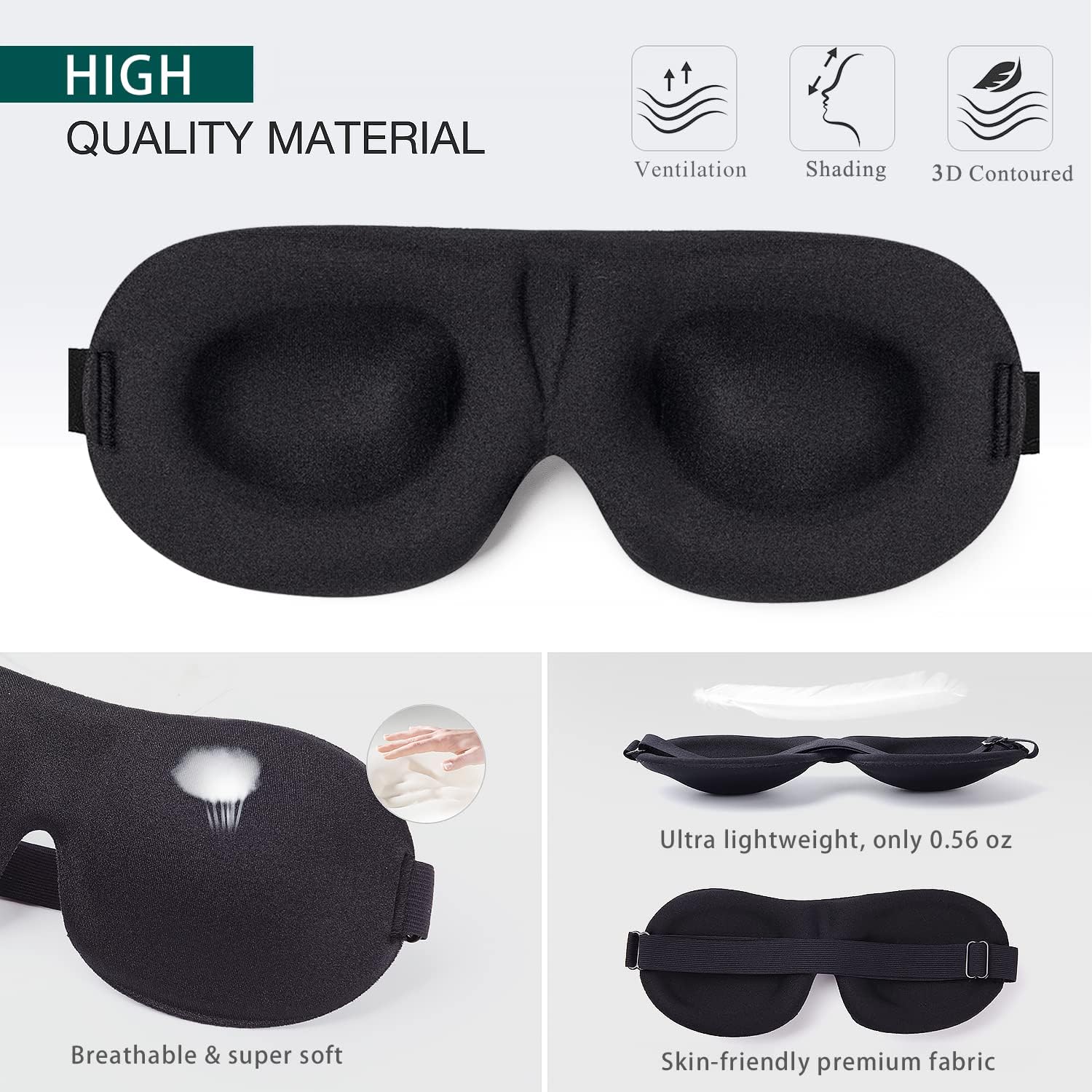 NEWVANGA Sleep Mask for Back and Side Sleeper, Block Out Light, Sleeping Eye Mask of 3D Night Blindfold, Zero Pressure Ultralight Travel Eye Cover Grey - Image 6