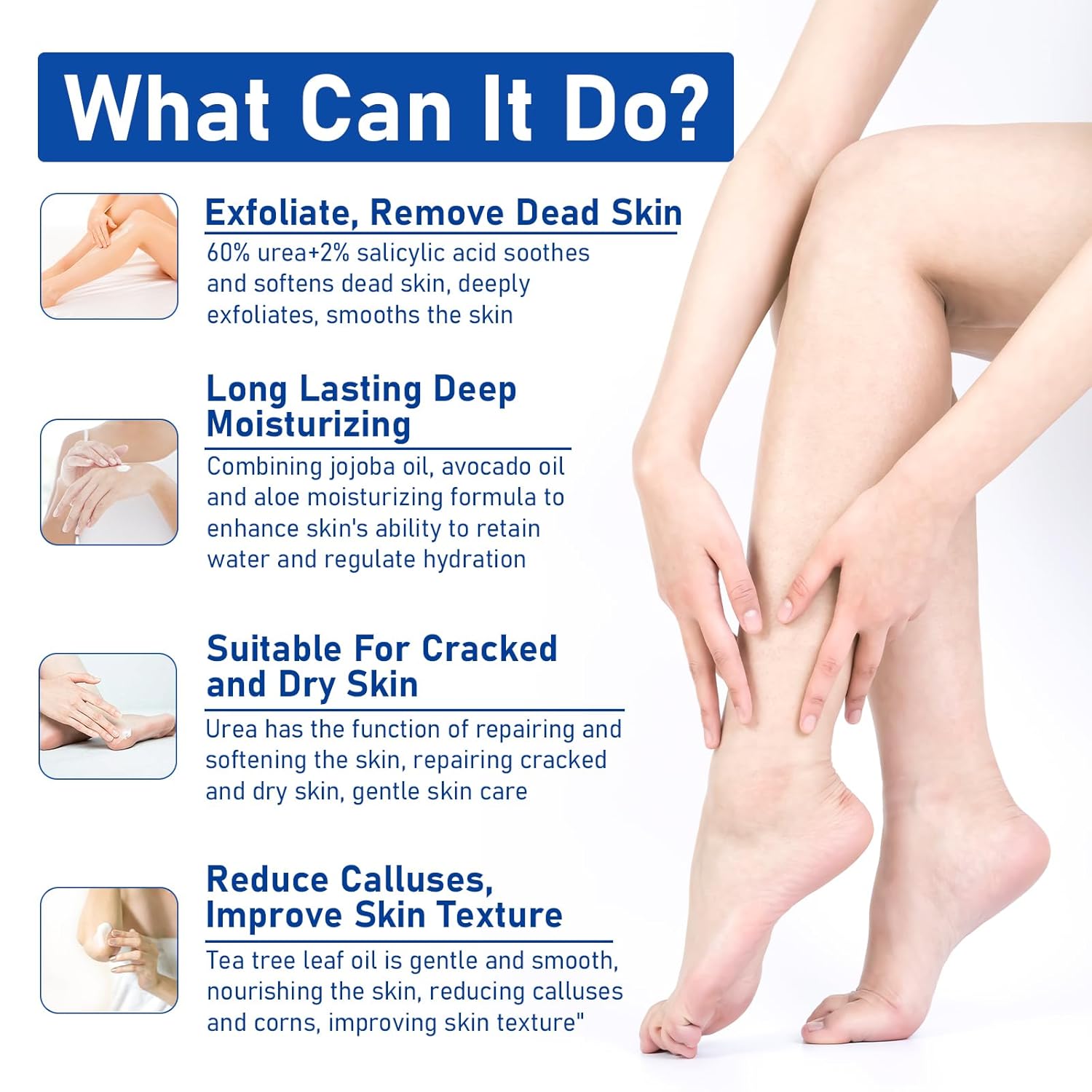 Urea Cream 60% For Feet Maximum Strength, Urea Foot Lotion With 2% Salicylic Acid For Dry Cracked Feet, Heel, Hand & Knee, 5.3 oz Exfoliating Foot Care For Dead Skin, Softening & Deep Moisturizing - Image 2