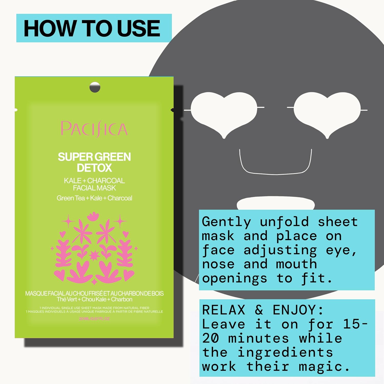 Pacifica Super Green Detox 6 oz Sheet Mask Charcoal Kale Clay for Oily Skin - Image 7