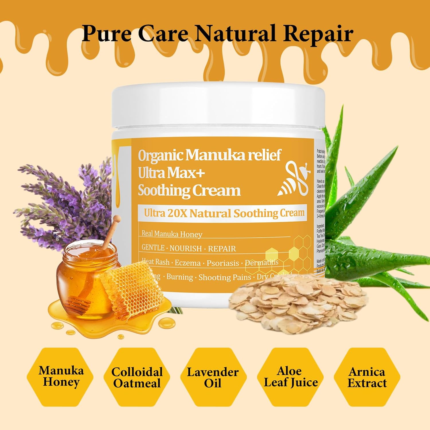 Organic Manuka Honey Eczema Cream for Soothing Relief of Dry, Itchy, Irritated Skin. - Image 3