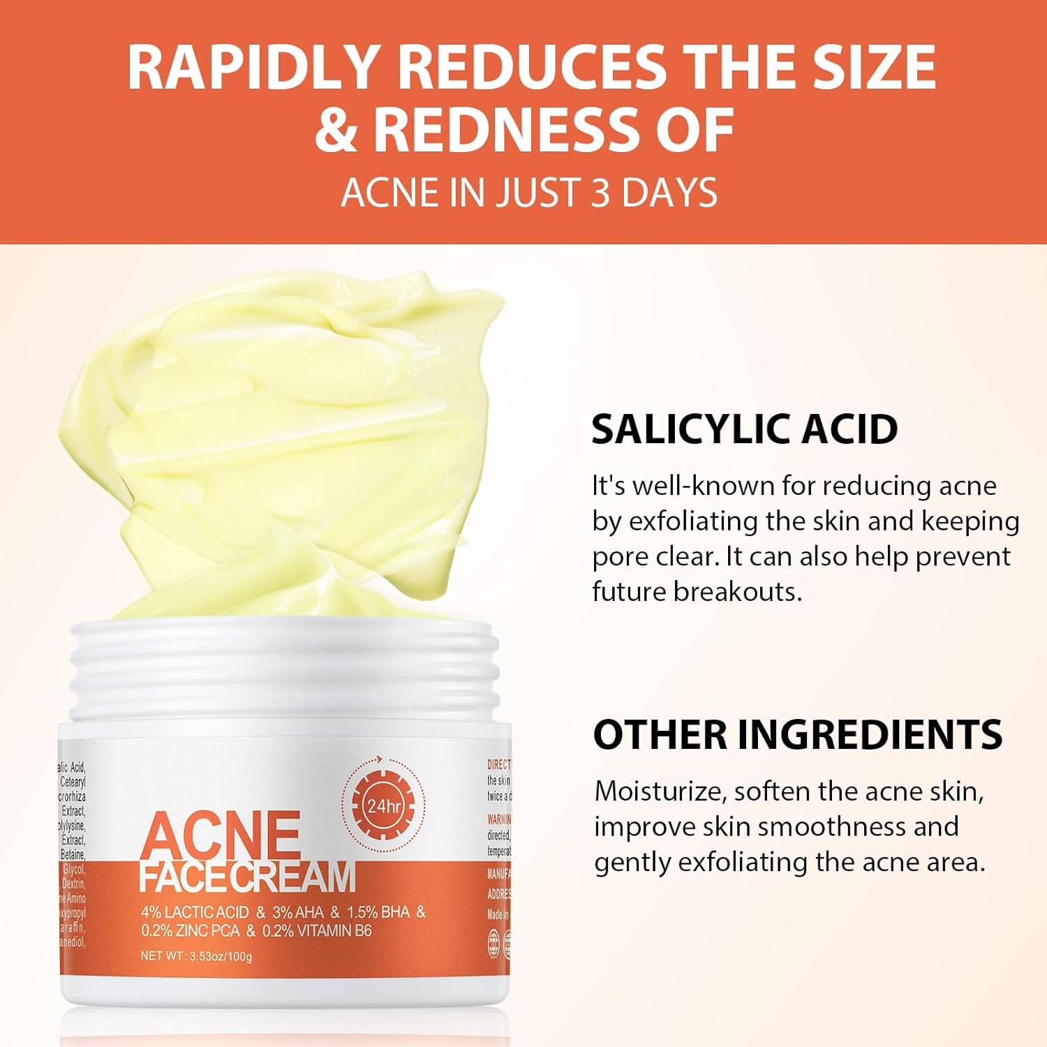 Acne Cream, Salicylic Acid Cystic Acne Treatment For Face, Back Butt Acne Treatments Creams, Acne Spot Treatment for Face Body, Acne Clearing Pimple Cream for Teens & Adults, Acne Moisturizer - Image 6