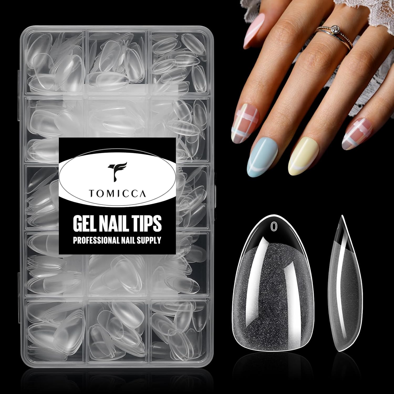 TOMICCA Short Almond Nail Tips 240Pcs Clear Acrylic Nails Acrylic Nail Kit Gel Nail Tips for Extension Short Fake Nails Manicure Home DIY 15 Sizes