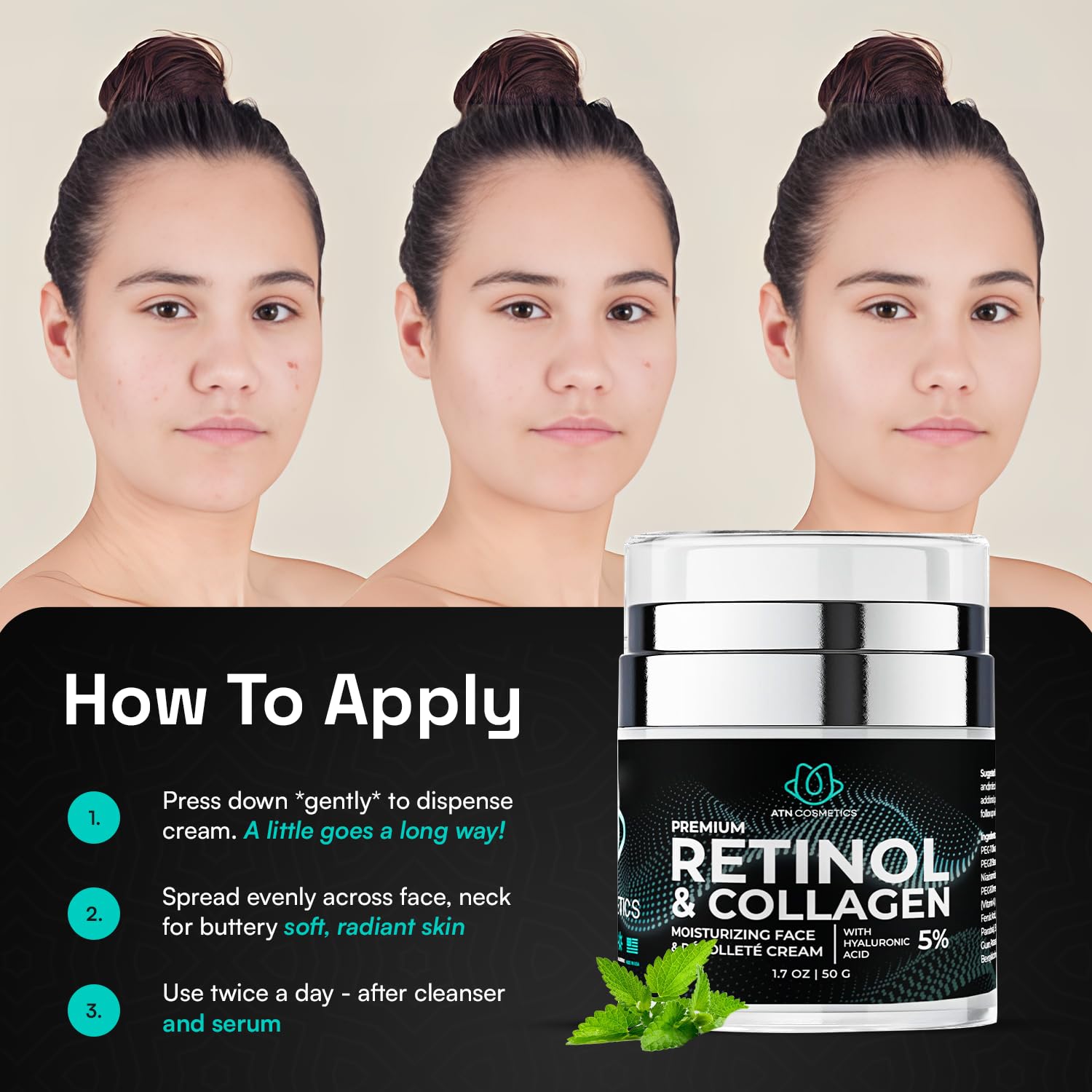 Retinol Anti-Aging Face and Neck Cream with Collagen Moisturizer 1.7 oz - Image 3