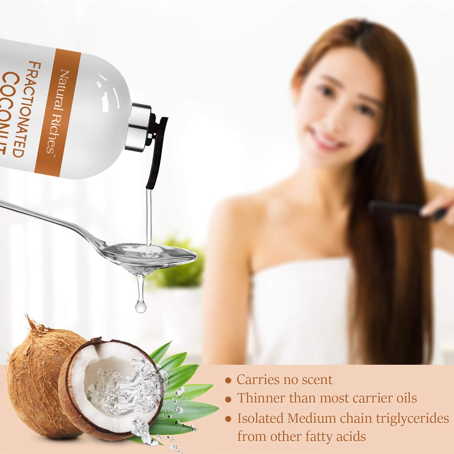 Natural Riches Fractionated Coconut Oil for moisturizing skin. Skin Softener and conditioner Lube Light Nourishing Oil Healthy Skin lip gloss & Hair care - 16 fl oz. - Image 4