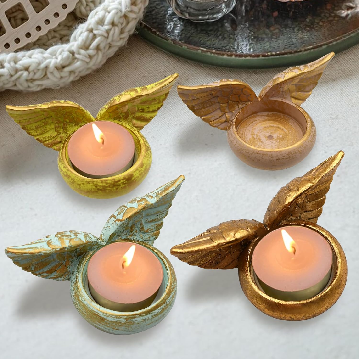 Angel Wings Candle Holder, Angel Wings Tea Candle Holder, Jar Candle Holder, Tabletop Decoration, Wedding Decoration Candle Holder, Vintage Resin, Aromatherapy Banquet Tabletop (Pink) - Image 4