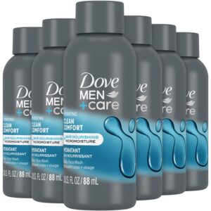 Dove Men+ Care Body + Face Wash, Clean Comfort 6-Pack – Hydrating Shower Gel Formula for Healthy, Smooth Skin, 3 Oz Ea