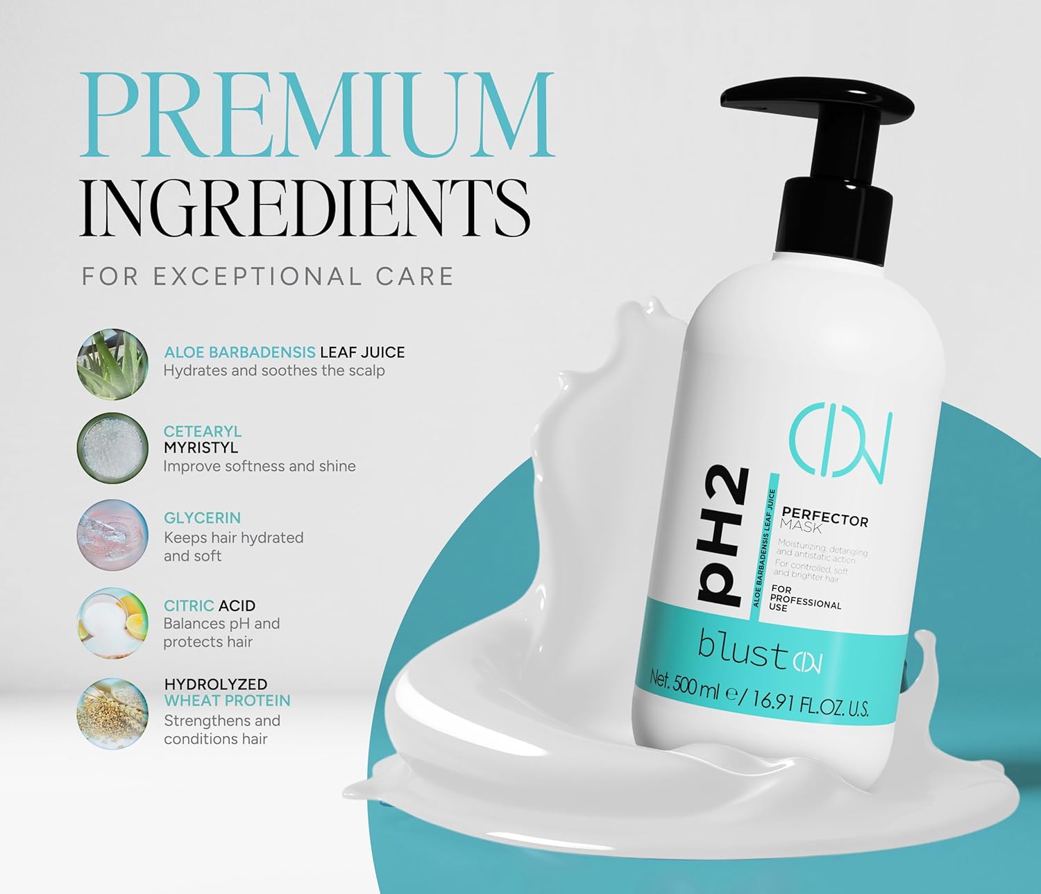 PH2 PERFECT MASK – Professional Hair Mask with Acidic pH 2 – Intensive Treatment for Damaged Hair – Weekly Repair Mask – Deep Hydration and Color Protection – 500ml - Image 6