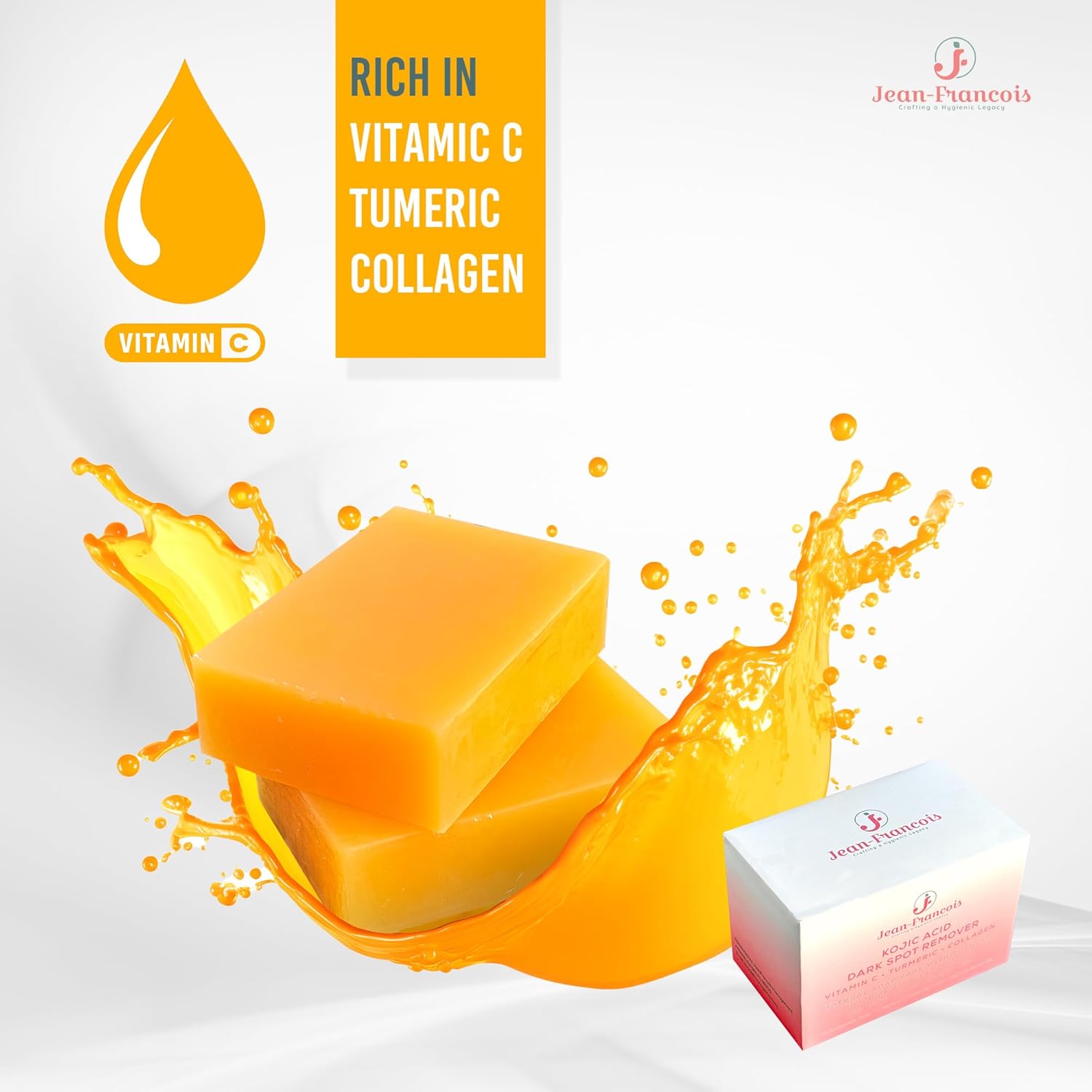 Jean-Francois Kojic Acid Dark Spot Remover Soap Bars with Vitamin C, Collagen, Turmeric - Original Japanese Complex with Hyaluronic Acid, Vitamin C, Vitamin E, Shea Butter, Castile Olive Oil (2 Pack) - Image 9