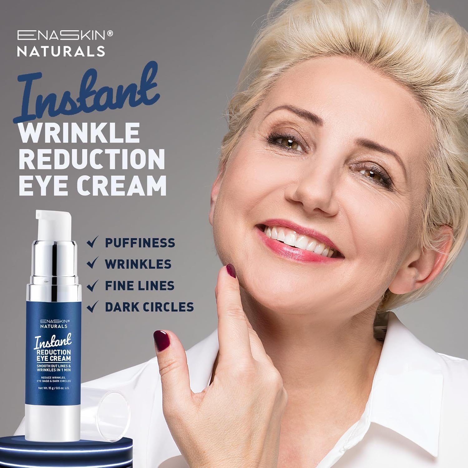 Enaskin Naturals Instant Eye & Face Lift Cream - Rapid Tightener and Wrinkle Filler for Deep Wrinkles - Under-Eye Bags & Puffiness Remover - Temporary Face Firming for Women & Men in 60s - 0.5 oz - Image 2