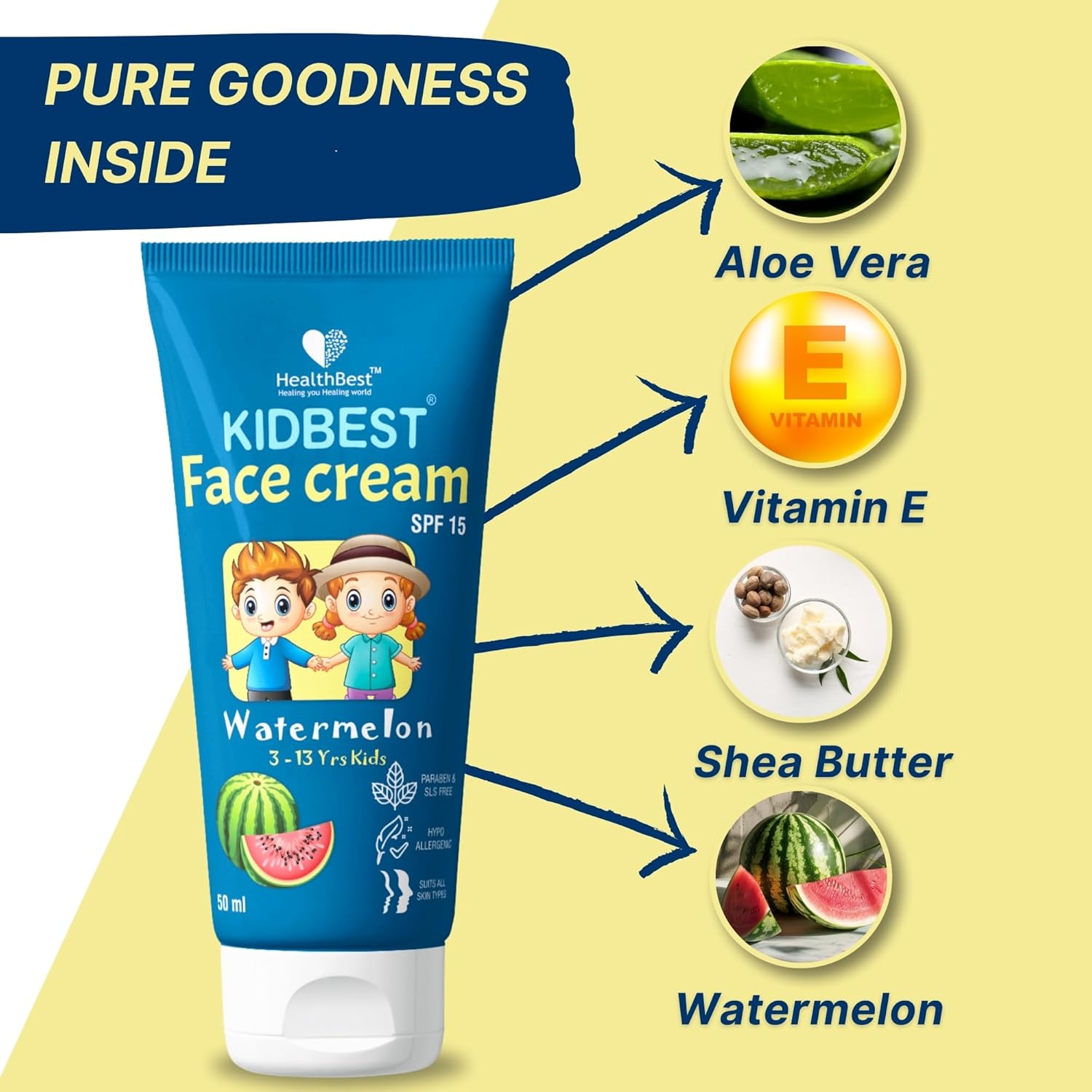 Kidbest Face Cream for Kids, SPF 15, Safe for Sensitive Skin & Unscetened, Tear, Paraben, SLS free, Watermelon Flavor, 50ml - Image 4