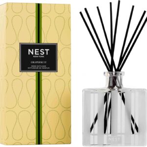 NEST New York Reed Diffuser, Grapefruit - 5.9 fl oz - Fragrance for Up to 90 Days - Reusable, Refillable Glass Holder - Includes 8 All-Natural Reed Sticks - Flame Free