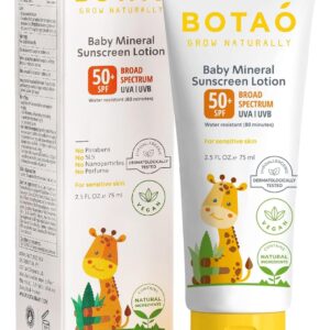 Baby 100% mineral Zinc Oxide baby sunscreen – safe natural sunblock lotion for babies: SPF50 Broad Spectrum UVA UVB,For sensitive skin Baby Face Body Protection, Sunblock Cream 2.5 Oz