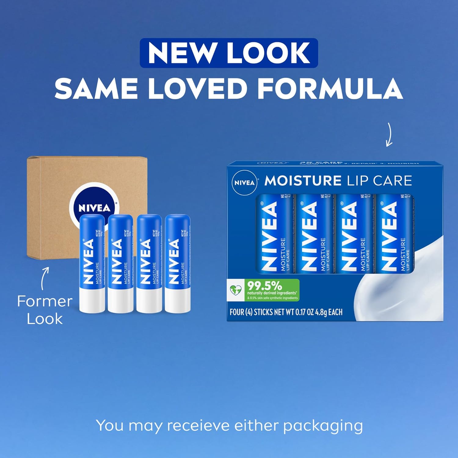 NIVEA Moisture Lip Care, Hydrating Lip Balm with Shea Butter, Nourishing Oils and Vitamin C & E, 3-in-1 Moisture, Repair and Nourish, 0.17 Oz Stick, Pack of 4 - Image 2