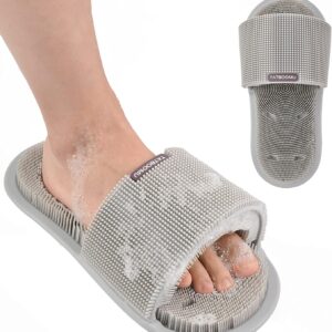 Shower Foot Scrubber,Soft Silicone Bristles with Non-Slip Suction Cups - Cleans,Smooths,Exfoliates & Massages Your Feet Without Bending,Improve Circulation & Soothes Tired Feet (1PCS Gray)