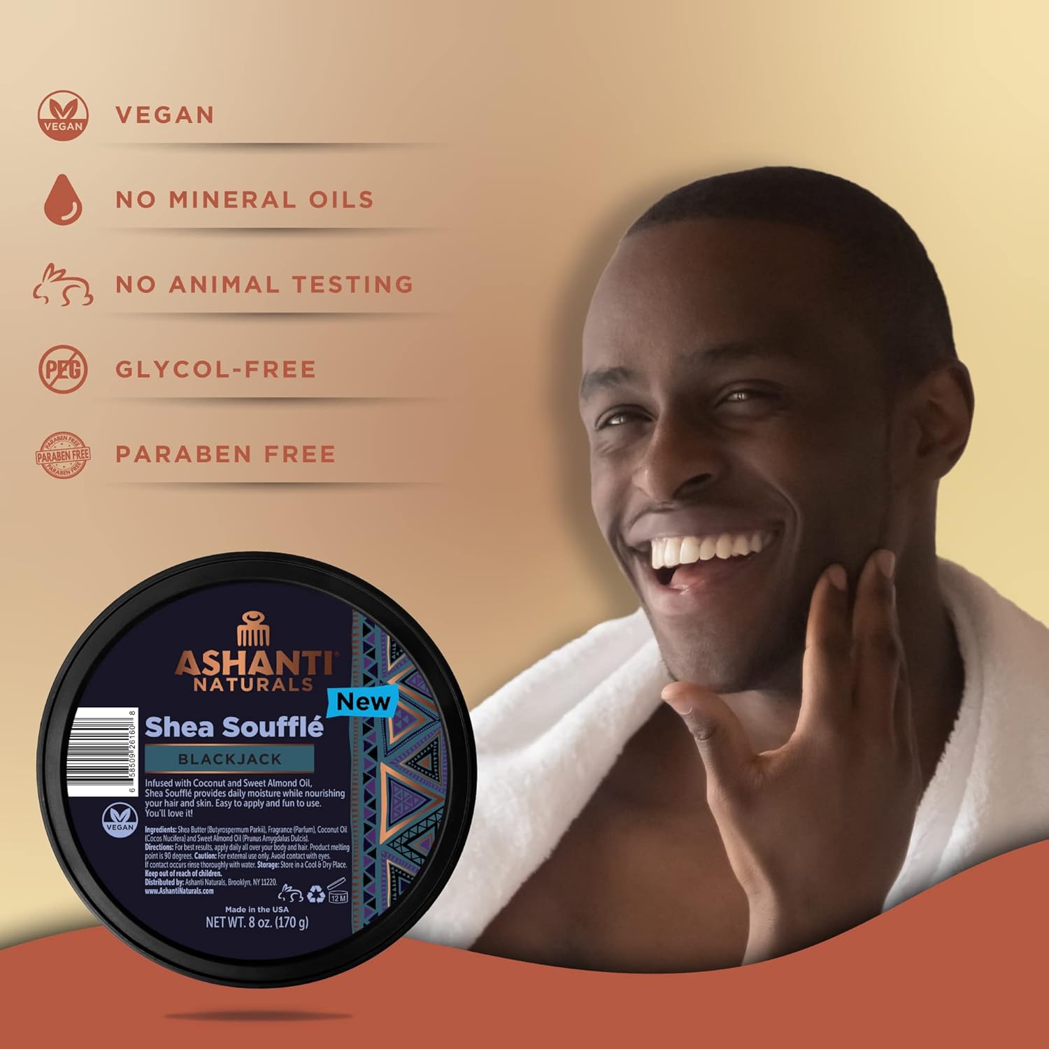Scented Whipped Shea Butter | African Body Butter for Men w/Coconut and Almond Oil (Blackjack Souffle, 8 oz) - Image 2