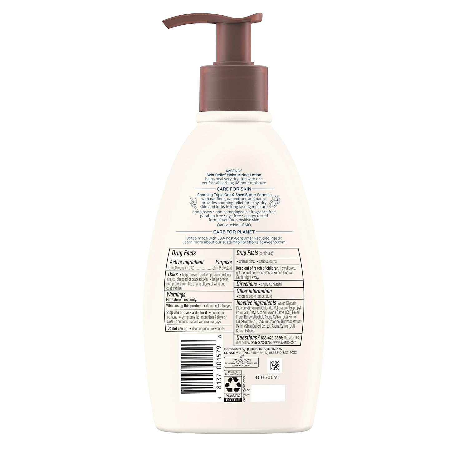 Aveeno Skin Relief Moisturizing Lotion for Very Dry, Itchy Skin with Soothing Triple Oat & Shea Butter Formula, Fragrance Free, 12 Fl. Oz - Image 8