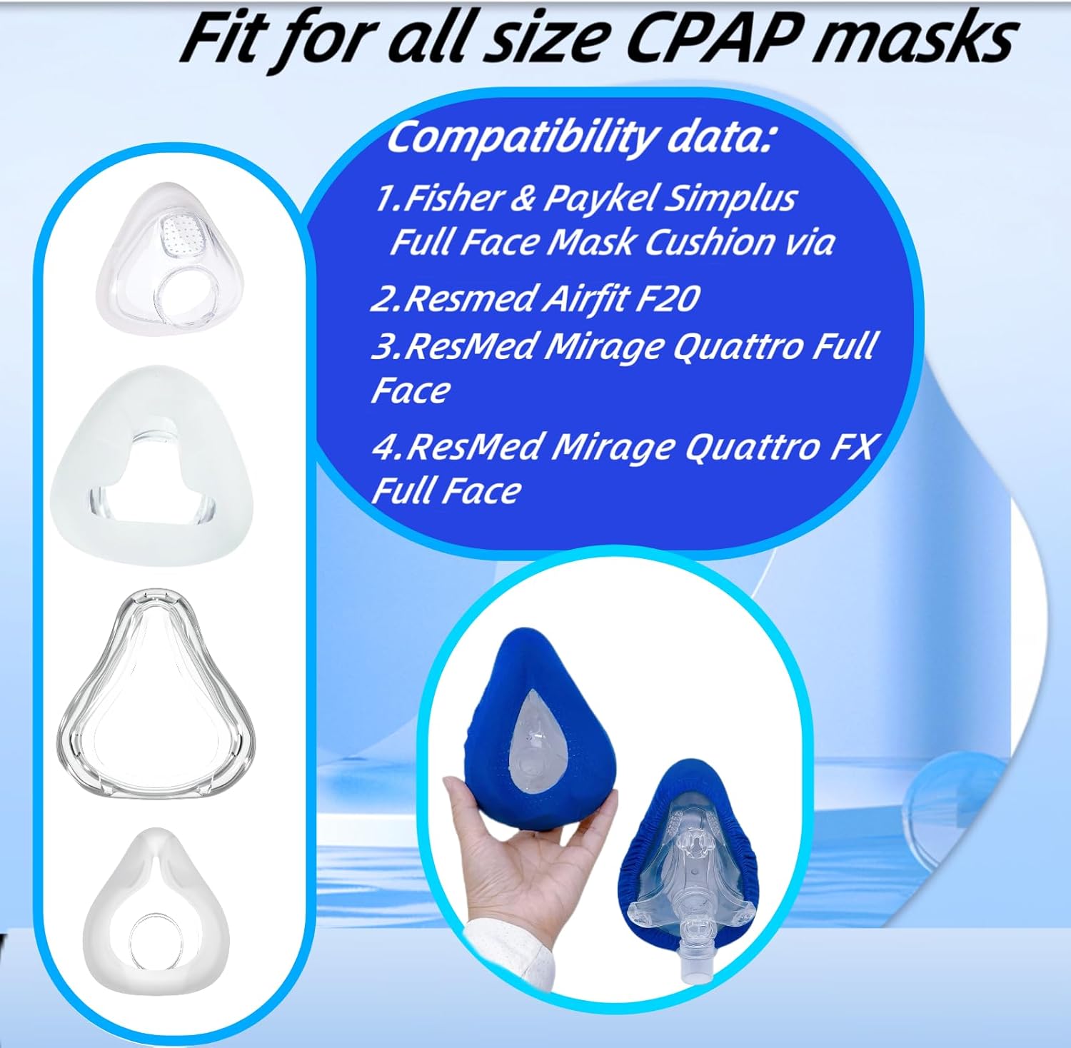 4 Pack CPAP' Mask Liners, Covers for Seal Mask Cushion Comfort Silky CPAP' Mask Covers One Size Fit All Full Face Masks,Improve The Comfort of Wearing The Mask (Blue) - Image 4