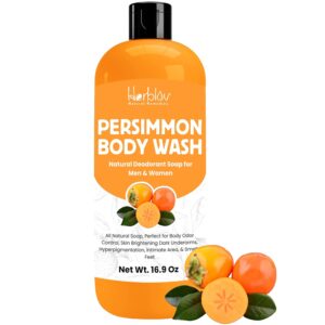 Persimmon Body Wash for Body Odor Control – Purifying Deodorizing Soap for Eliminating Odor – Underarms, Intimate Inner Thigh, Bikini Area, Smelly Feet – Natural Deodorant Soap, Kids Safe