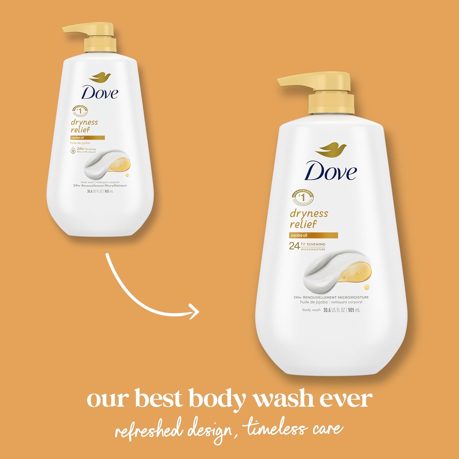 Dove Dryness Relief Body Wash with Jojoba Oil, 30.6 oz Moisturizing Formula - Image 3