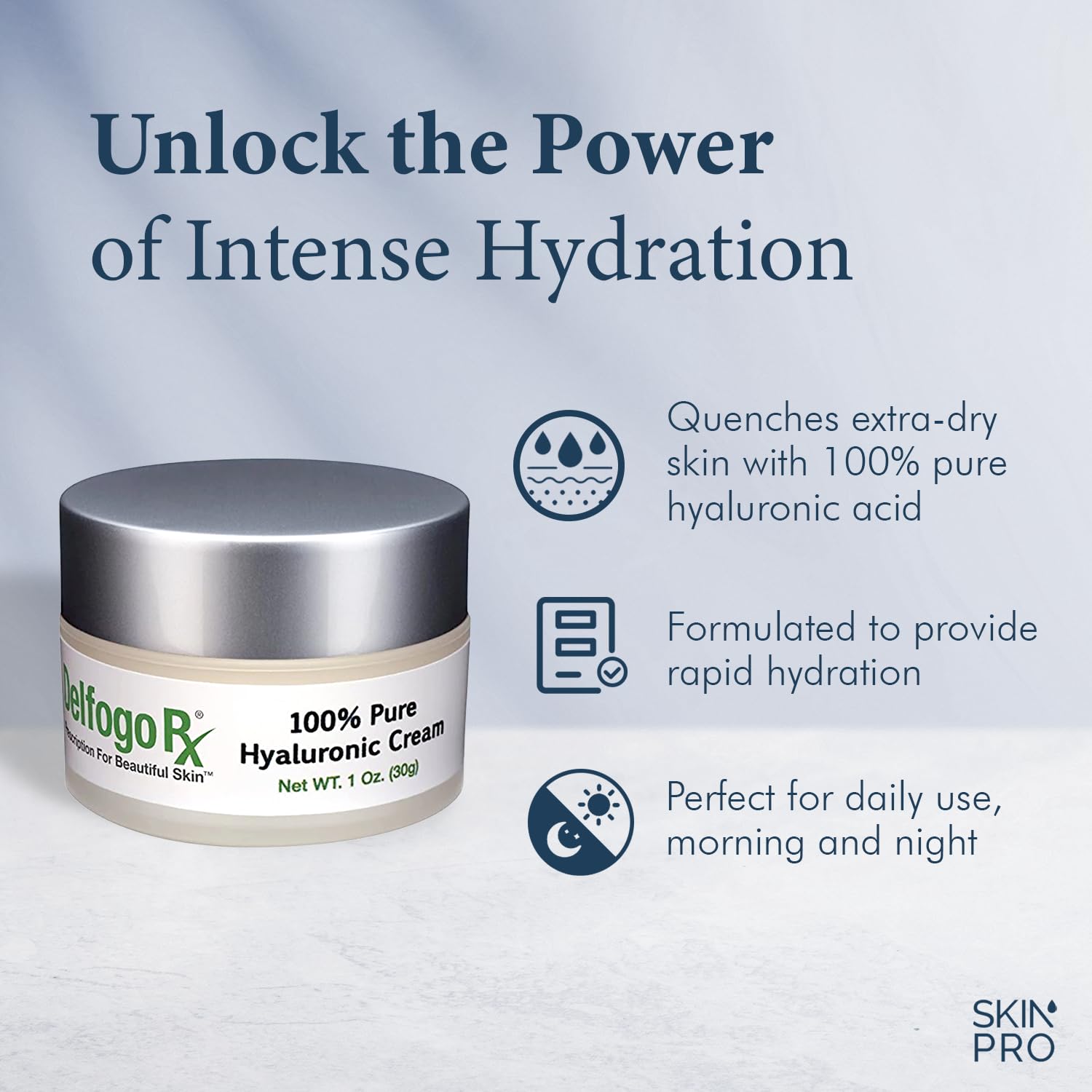 Delfogo Rx 1.7 oz 100% Pure Hyaluronic Acid Anti-Aging Face Cream Moisturizer for Women - Image 2