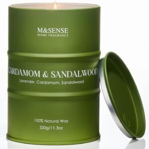 M&SENSE Cardamom Sandalwood Soy Scented Candles, Natural Organic Clean Burning Candles 11.3oz 70 Hours Long Lasting, Relaxing Aromatherapy Candles Gifts for Stress Relief